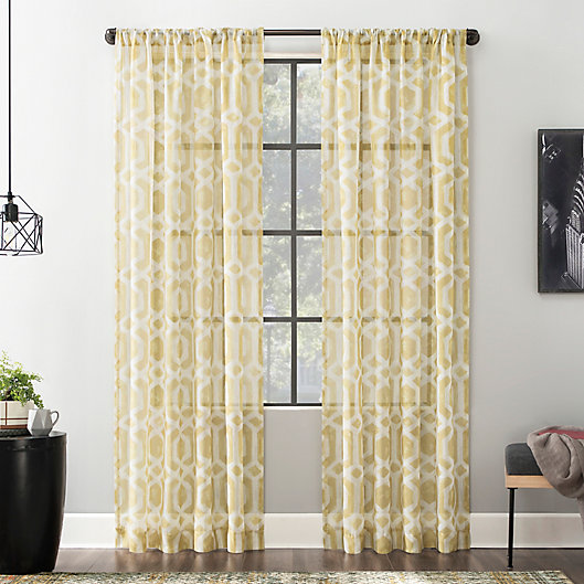 Alternate image 1 for Scott Living Sloane Trellis Print Linen Blend Sheer 96-Inch Curtain Panel in Gold (Single)