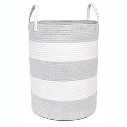 Taylor Madison Designs® Round Rope Striped Hamper in Grey/White