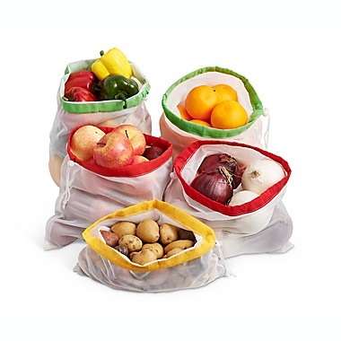 Beyond Gourmet&trade; Reusable Mesh Produce Bags with Drawstring Closure, Set of 5 plus Storage Bag. View a larger version of this product image.