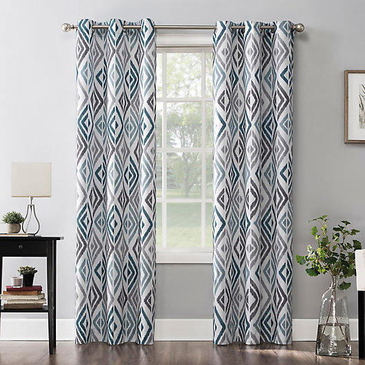 No 918 Hana Ikat Geometric Grommet, Teal Grommet Curtain Panels