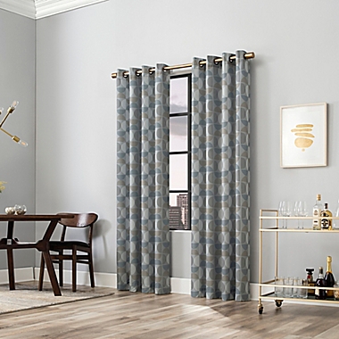 Scott Living Drake Mid-Century Geometric Semi-Sheer 84-Inch Curtain Panel in Gray (Single). View a larger version of this product image.