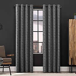 Scott Living Gresham Geometric Total Blackout 84-Inch Grommet Curtain Panel in Black (Single)