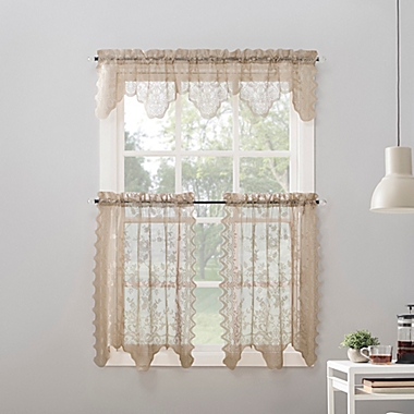 No. 918&reg; Alison Floral Lace 24-Inch Kitchen Window Curtain Tier Pair in Stone. View a larger version of this product image.