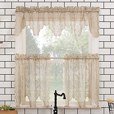 No. 918&reg; Alison Floral Lace 24-Inch Kitchen Window Curtain Tier Pair in Stone. View a larger version of this product image.