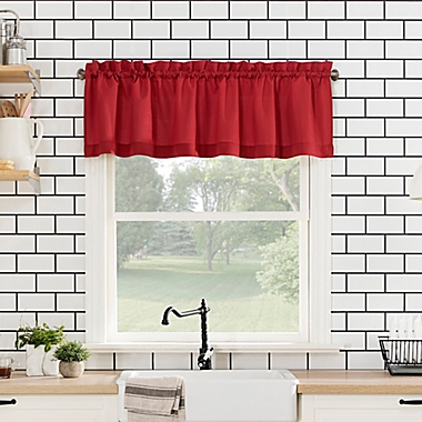 No.918&reg; Martine 24-Inch Window Curtain Tier Pair and Valance in Red. View a larger version of this product image.