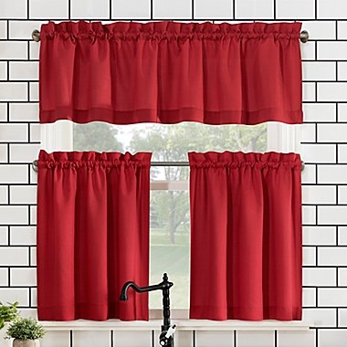 No.918&reg; Martine 24-Inch Window Curtain Tier Pair and Valance in Red. View a larger version of this product image.
