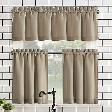 No.918&reg; Martine 24-Inch Window Curtain Tier Pair and Valance in Taupe. View a larger version of this product image.
