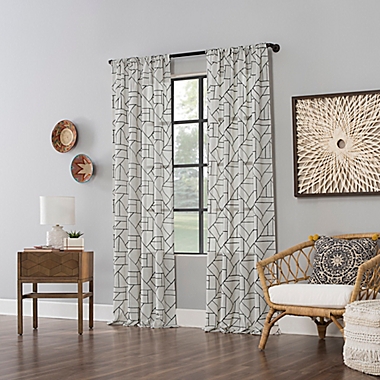 Archaeo&reg; Jigsaw Embroidery Linen 84-Inch Rod Pocket Window Curtain Panel in Black (Single). View a larger version of this product image.