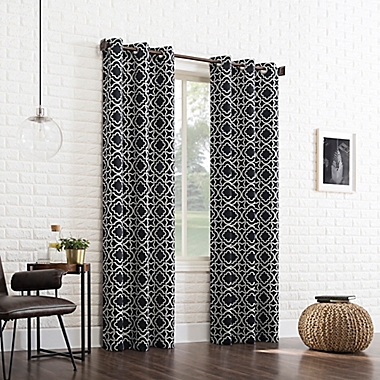 Sun Zero&reg; Barnett Trellis 84-Inch Grommet Room Darkening Curtain Panel in Black (Single). View a larger version of this product image.