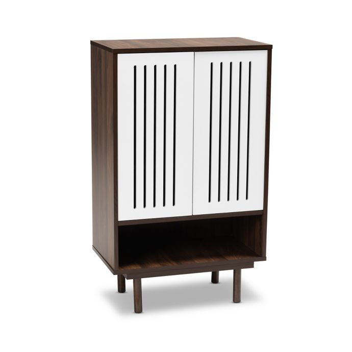 Baxton Studio Maryam Two Tone 2 Door Shoe Cabinet In Walnut White Bed Bath Beyond