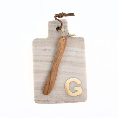 Artisanal Kitchen Supply Marble Monogram Letter &quot;G&quot; Serving Board with Spreader