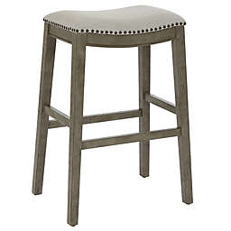 OSP Home Furnishings 30-Inch Saddle Stools in Grey Fabric (Set of 2)