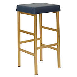 OSP Home Furnishings Backless Faux Leather Bar Stool in Gold/Blue