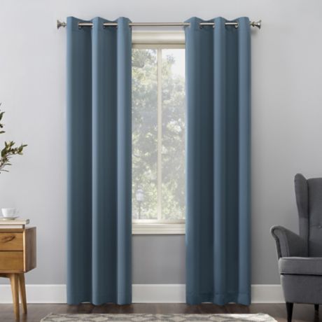 Sun Zero Mariah Room Darkening Grommet, Steel Blue Curtains