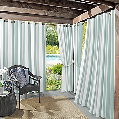 Sun Zero&reg; Valencia Cabana Stripe 84-Inch Indoor/Outdoor Curtain Panel in Teal (Single). View a larger version of this product image.