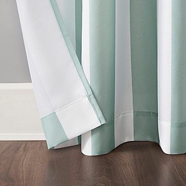 Sun Zero&reg; Valencia Cabana Stripe 84-Inch Indoor/Outdoor Curtain Panel in Teal (Single). View a larger version of this product image.