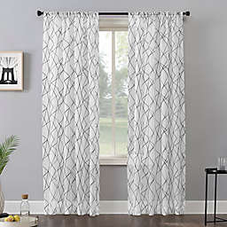 No. 918 Abstract Geometric Embroidery Semi-Sheer Rod Pocket Window Curtain Panel (Single)