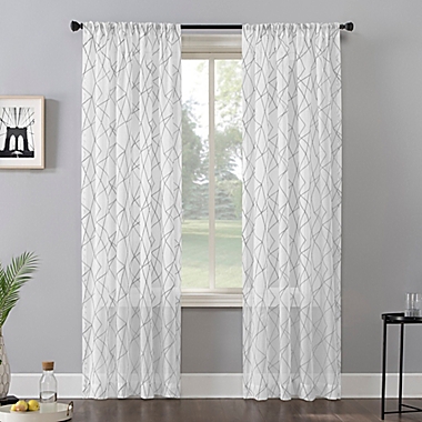 No. 918 Abstract Geometric Embroidery Semi-Sheer 63-Inch Curtain Panel in Gray (Single). View a larger version of this product image.