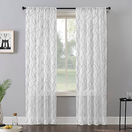 Alternate image 1 for No. 918 Abstract Geometric Embroidery Semi-Sheer 96-Inch Curtain Panel in Gray (Single)