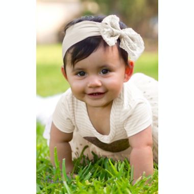 Khristie&reg; 2-Pack Lace and Flower Headbands in Taupe/White. View a larger version of this product image.