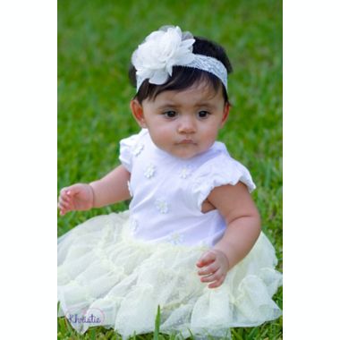 Khristie&reg; 2-Pack Lace and Flower Headbands in Taupe/White. View a larger version of this product image.