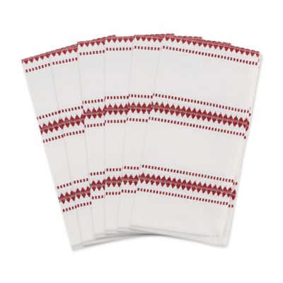 DII Modern Cotton Barn Zig Dobby Stripe Napkin in Red and White (Set of 6)