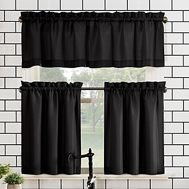 No.918&reg; Martine 24-Inch Window Curtain Tier Pair and Valance in Black. View a larger version of this product image.