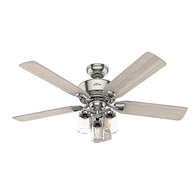 Hunter&reg; Devon Park 52-Inch Ceiling Fan with LED Light in Brushed Nickel. View a larger version of this product image.