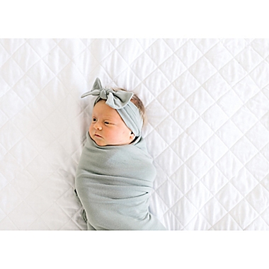 Copper Pearl&trade; Newborn Stone Bow Headband in Grey. View a larger version of this product image.