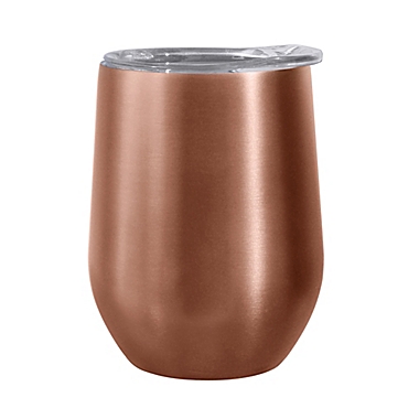 Oggi&trade; Cheers&trade; Stainless Steel Wine Tumbler with Clear Lid in Rose Gold. View a larger version of this product image.