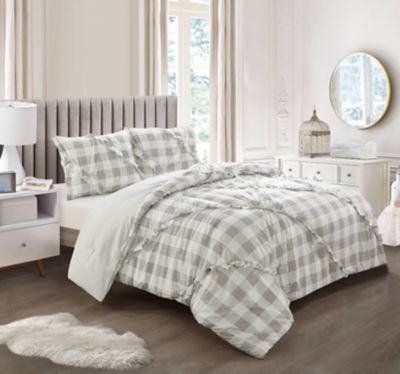 Checkered Ruffle 3-Piece Reversible Comforter Set