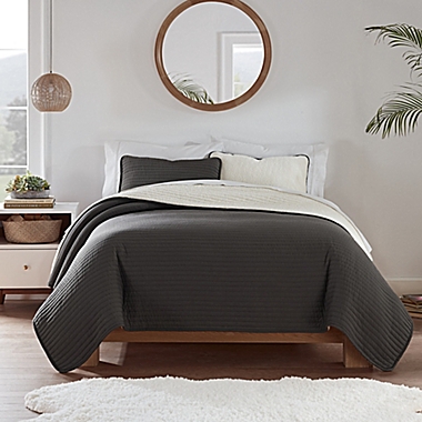 UGG&reg; Devon Sherpa 3-Piece Reversible Full/Queen Quilt Set in Charcoal. View a larger version of this product image.