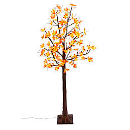 Gerson 6-Foot Maple Leaf Pre-Lit Artificial Holiday Tree in Orange with White LED Lights