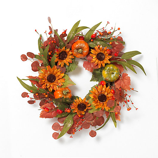 Alternate image 1 for Gerson 26-Inch Harvest Wreath with Pumpkins
