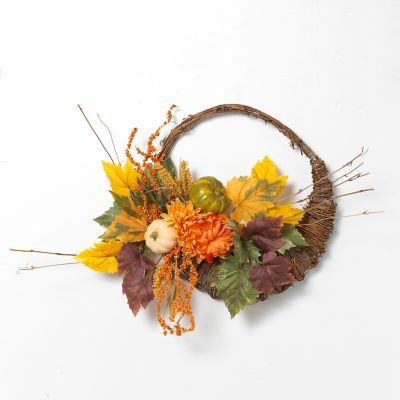Gerson 20-Inch Cornucopia Harvest Wreath with Pumplins