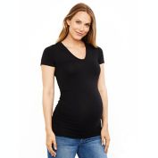 A Pea in the Pod Small Side Ruched V-Scoop Maternity T-Shirt in Black