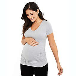 A Pea in the Pod Large Side Ruched V-Scoop Maternity T-Shirt in Grey