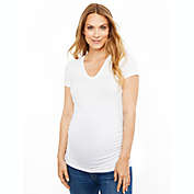 A Pea in the Pod Large Side Ruched V-Scoop Maternity T-Shirt in White