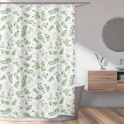 Rainforest Tropical Green Palm Leaves Pattern Fabric Shower Curtain Set 72/79" 