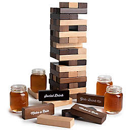 Polished Wood Stacking Game with Shot Glasses