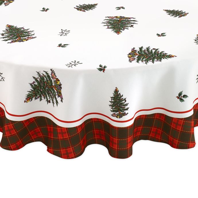 Spode® Christmas Tree Tartan 70-Inch Round Tablecloth | Bed Bath &amp; Beyond