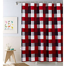 Blake 13-piece Plaid Shower Curtain and Hook Set in Red