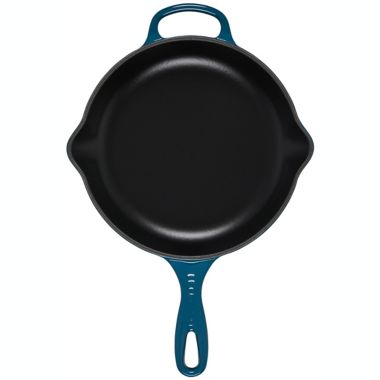 Le Creuset&reg; Signature Cast Iron Skillet with Helper Handle in Deep Teal. View a larger version of this product image.