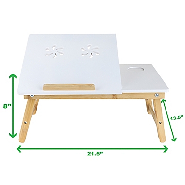 Mind Reader Bamboo Laptop Bed Tray with Cooling in White. View a larger version of this product image.