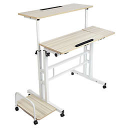Mind Reader Large Sitting/Standing Desk with Wheels in White
