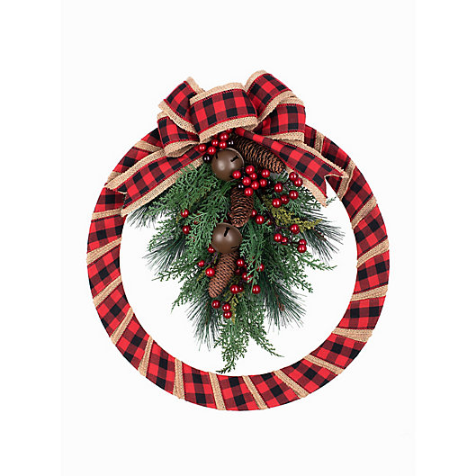 Alternate image 1 for Buffalo Check 18-Inch Homespun Indoor/Outdoor Wreath in Green/Red