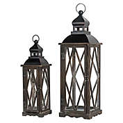 Glitzhome Farmhouse Wooden Lanterns in Black (Set of 2)