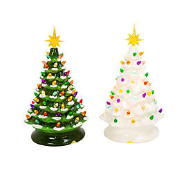 Gerson 13.98-Inch Musical Pre-Lit Artificial Christmas Trees in White/Green (Set of 2)