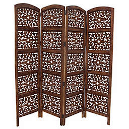 The Urban Port 4-Panel Room Divider with Arched Top in Brown