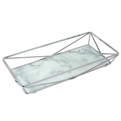 Marble Tempered Glass Rectangular Vanity Tray in Chrome image